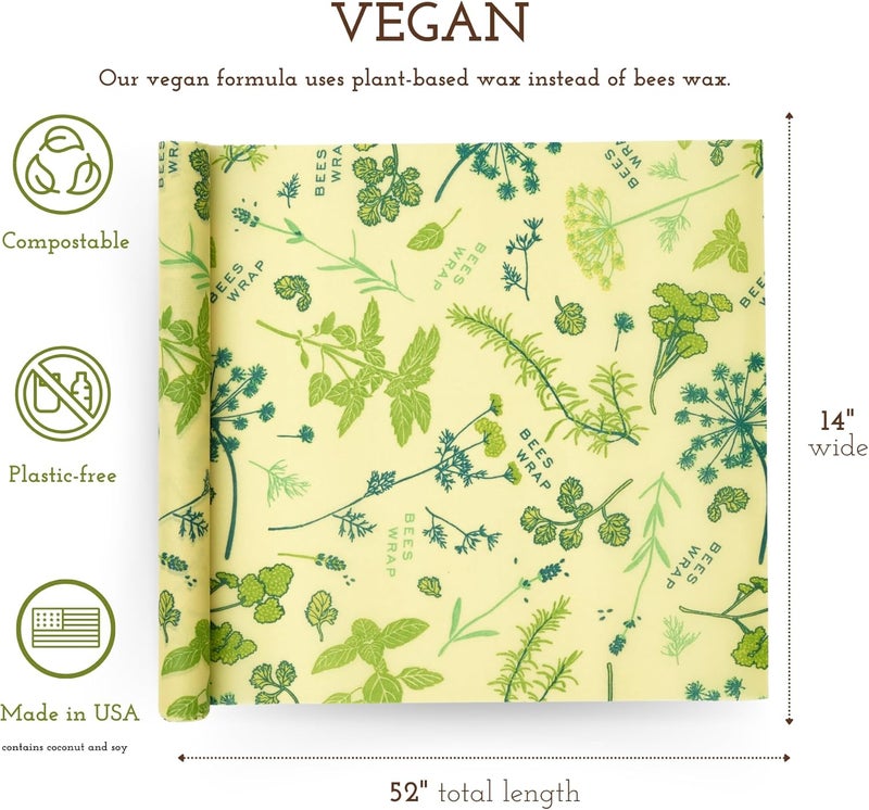Bee's Wrap Vegan Beeswax Wraps for Food - Cut to Size 14x52" Wax Paper Roll - Made in USA Reusable Waxed Paper Bowl Covers, Organic Eco-Friendly Alternative to Aluminum Foil, Herb Garden - Image 2